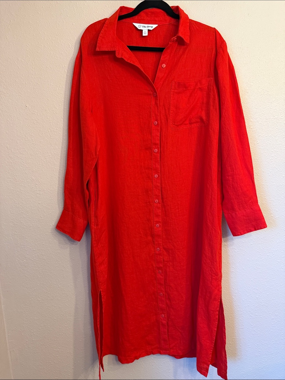 The Drop Fiona Relaxed Linen Midi Shirt Dress in Flame Red